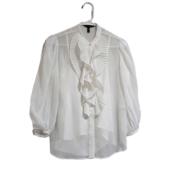 White House Black Market White Ruffle Blouse - Picture 8 of 13